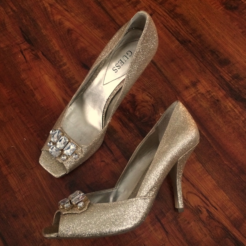 Guess Gold Sparkle Heels Size 8 - Picture 2 of 6